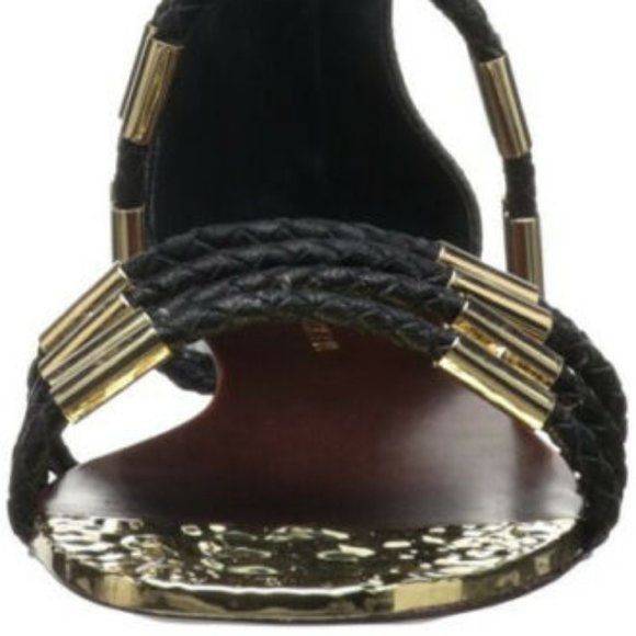NEW BCBGMaxAzria Royale Black Gold Leather Sandals - Picture 8 of 9